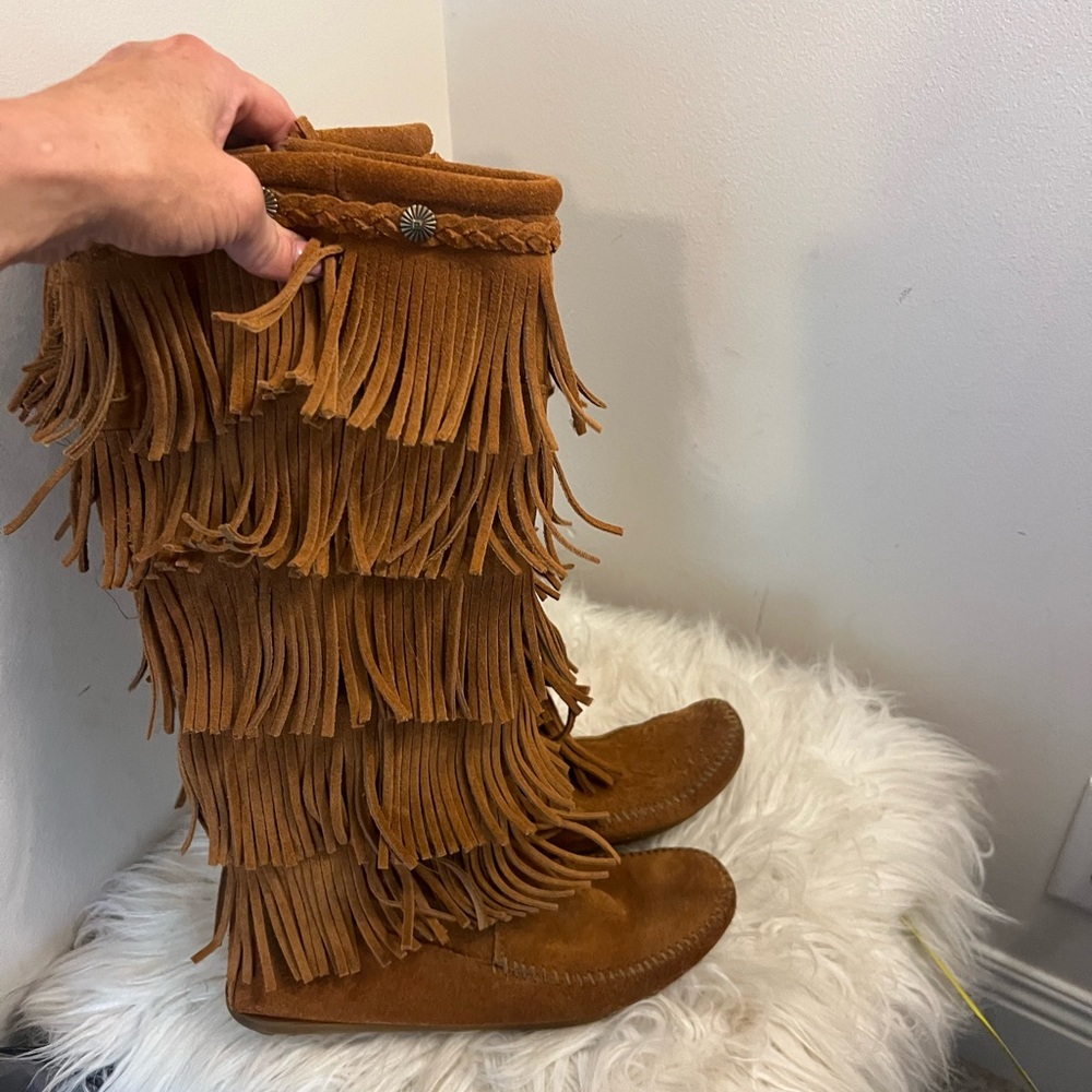 Minnetonka Brown Fringe Moccasin Boots